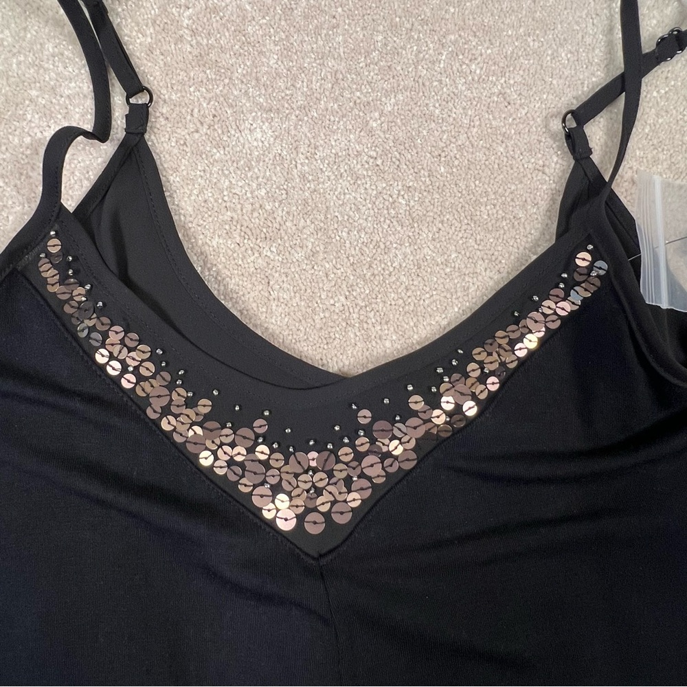 Apt. 9 NWT Black Sequin Tank Top Adjustable Straps Double Layer Women's Small - Picture 2 of 7